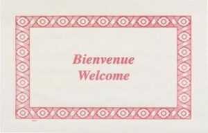 Napperon en papier avec imprimé "Bienvenue / Welcome"