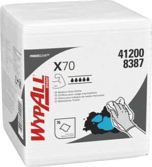 41200 Wypall X70 Chiffons pour travaux moyens pliés en 4 blancs 12 paquets de 76 feuilles par caisse