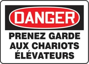 Enseigne "Danger, Prenez garde aux chariots élévateurs"