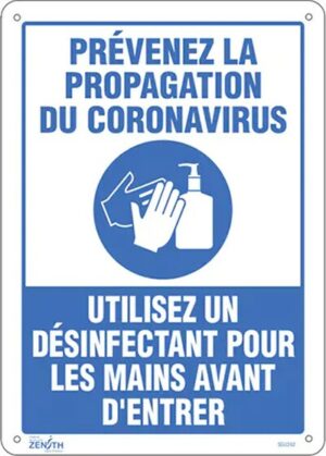 Enseigne "Prévenez le Coronavirus, utilisez un désinfectant pour les mains"