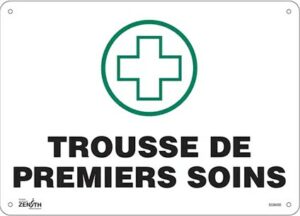 Enseigne " Trousse de premiers soins" en français