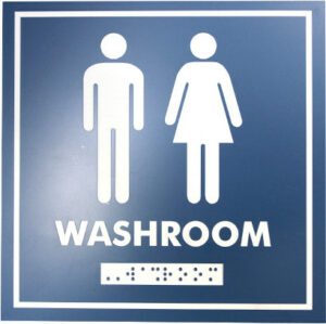 Enseigne anglais et braille Washroom avec pictogramme Homme-Femme