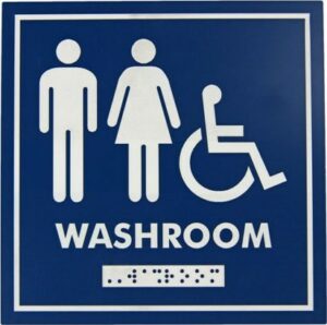 Pictrogramme neutre pour toilette, fauteuil roulant, braille, anglais